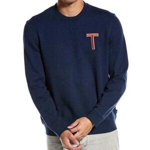 TED BAKER WELLOE Round Neck Chest Logo Cotton Navy‎ Blue Varsity Sweatshirt Sz M